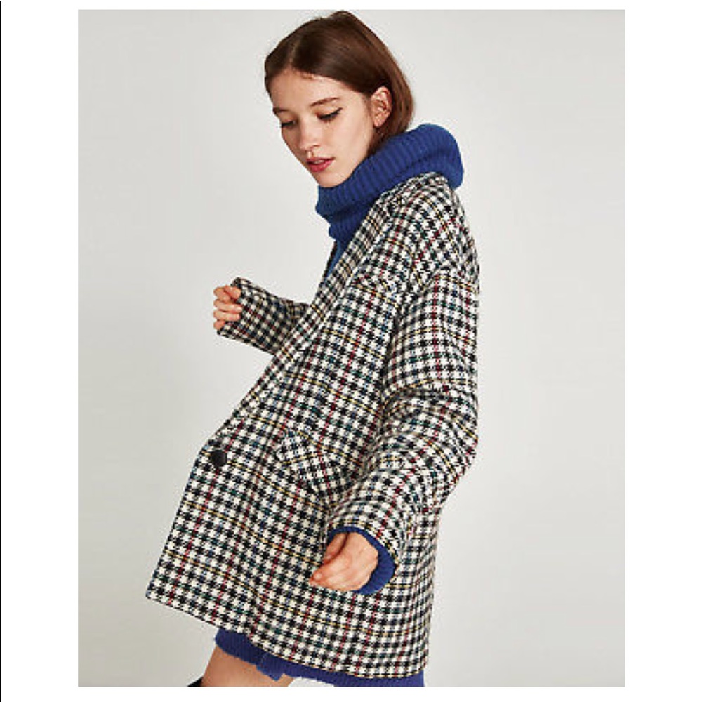 Zara Wool Blend Checkered Blazer